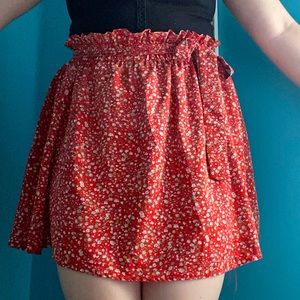 Ditsy Floral Print Paperbag Waist Belted Skirt